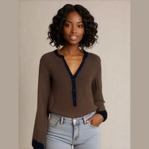 Love Culture Women's Brown Striped Blouse Size M